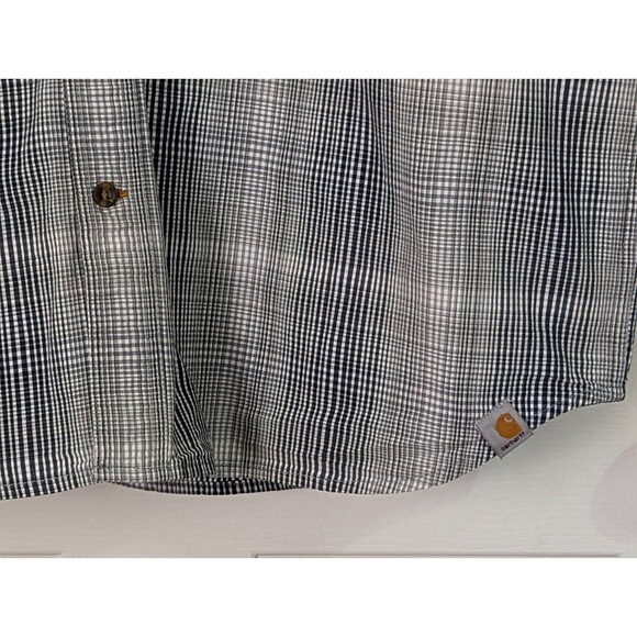 Carhartt Button Down Mens XL Shirt Navy Gray Plaid S/S Relaxed Fit Medium Weight - Picture 3 of 9